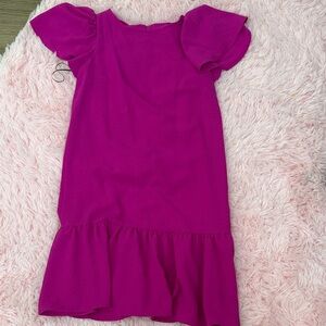 DKNY Fuchsia Sleeve Ruffle-Hem Midi Dress